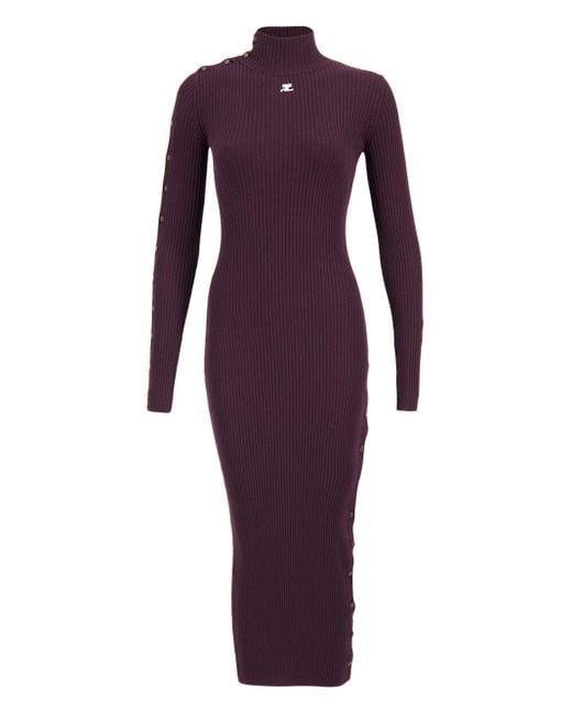 Courreges Purple Ribbed Midi Dress With Button Detail