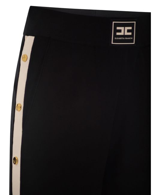 Elisabetta Franchi Black Knitted Trousers With Shiny Viscose Stripes
