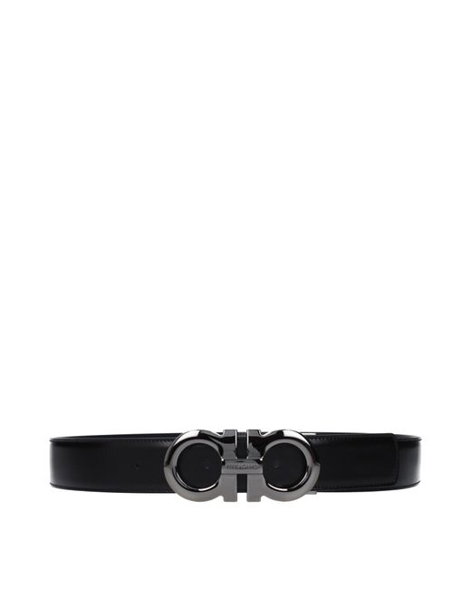 Uomini Di S Cinture Di Pelle Marina Nera/Blu di Ferragamo in Black