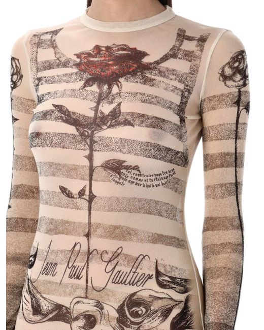 Robe Longue En Résille Imprimée Jean Paul Gaultier en coloris Natural