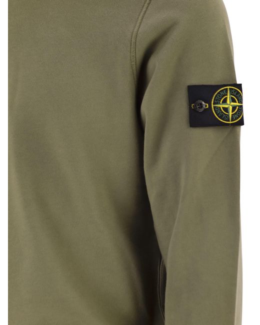 Stone Island Green Regular Fit Crew Neck Sweatshirt With Raglan Sleeves