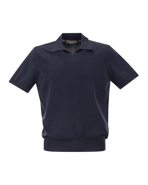 Cotton Polo Style Sweater Brunello Cucinelli pour homme en coloris Blue