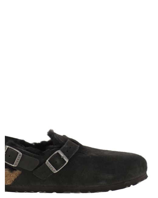 Birkenstock Tokio Shearling Suede En Lambskin Slippers in het Black