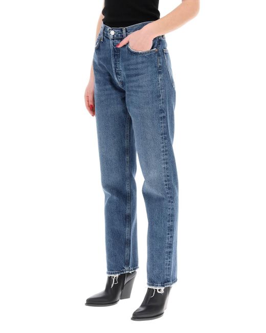 Agolde Rechte Been Jeans Van De 90 's Met Hoge Taille in het Blue