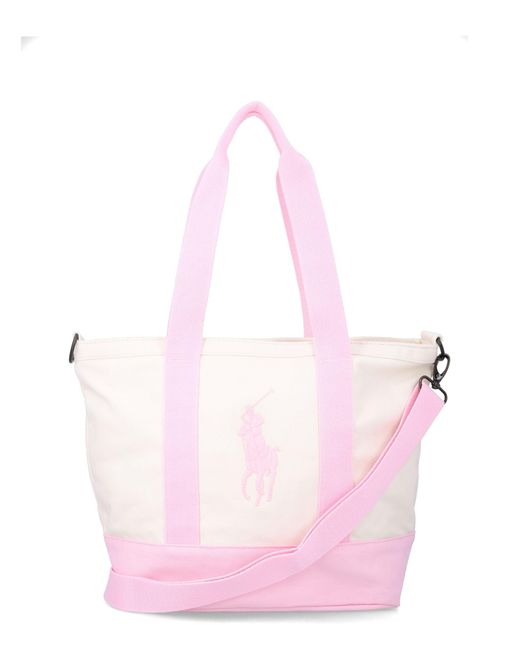 Polo Ralph Lauren Pink Girls Canvas Tote Bag With Crossbody Strap