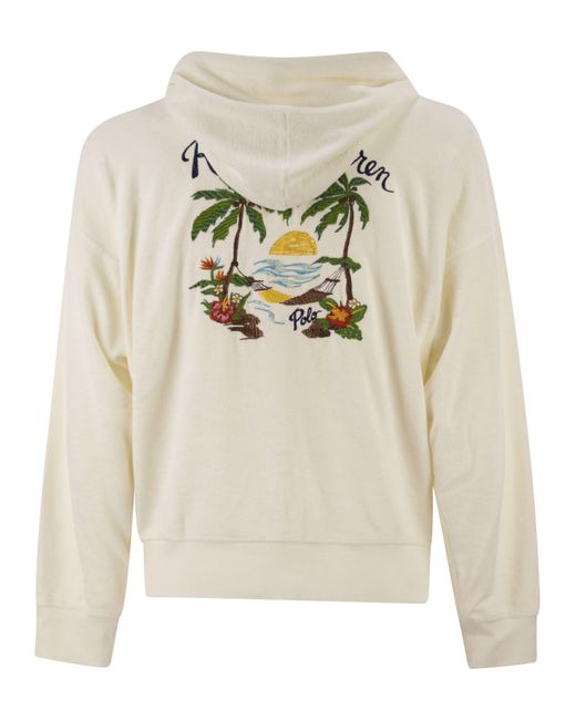 Polo Ralph Lauren Natural Cotton Blend Zip Hoodie With Tropical Embroidery