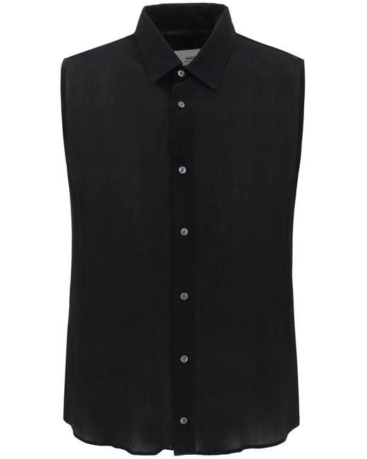AMI Gestructureerde Voile Mouwloos Shirt in het Black voor heren