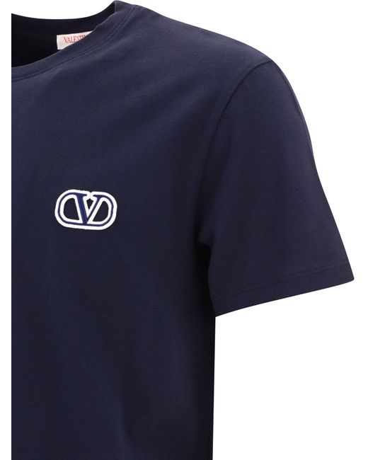 Valentino Blue T -Shirt mit V Logo Signature Patch