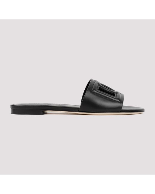 Dolce & Gabbana Black Flat Slide Sandals For