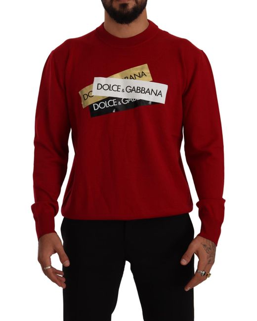 Dolce & Gabbana Red Crewneck Pullover Logo Wool Sweater für Herren