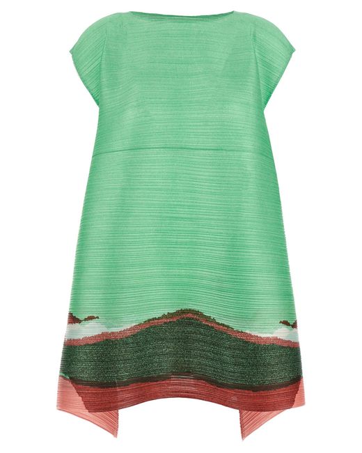 Pleats Please Issey Miyake Green Falten bitte Issey Miyake 'körniges Farben' Kleid