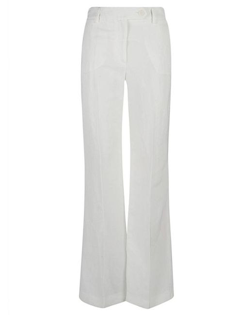 True Royal White Linen Flared Trousers