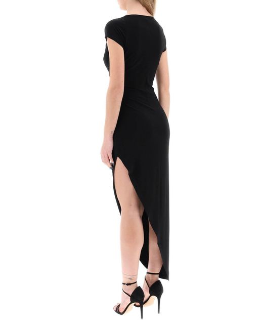 Norma Kamali Black Midi Kleid mit Seitenrauch