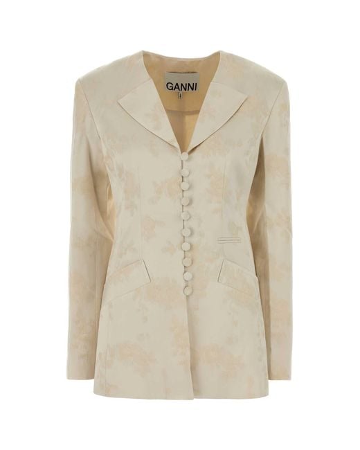 Ganni Natural Ivory Satin Blazer