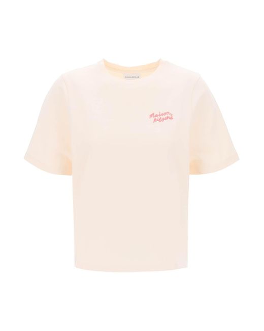 Maison Kitsuné "round Neck T -shirt Met Geborduurd in het Pink