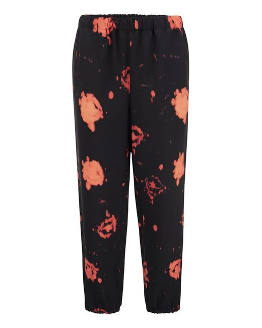Marni Black Trousers With Faded Roses Print