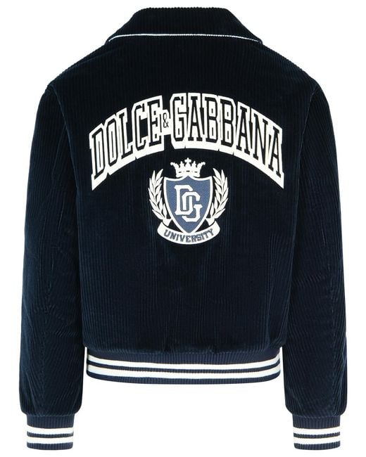 Dolce & Gabbana Blue Corduroy Jacket With Embroidered Logo for men