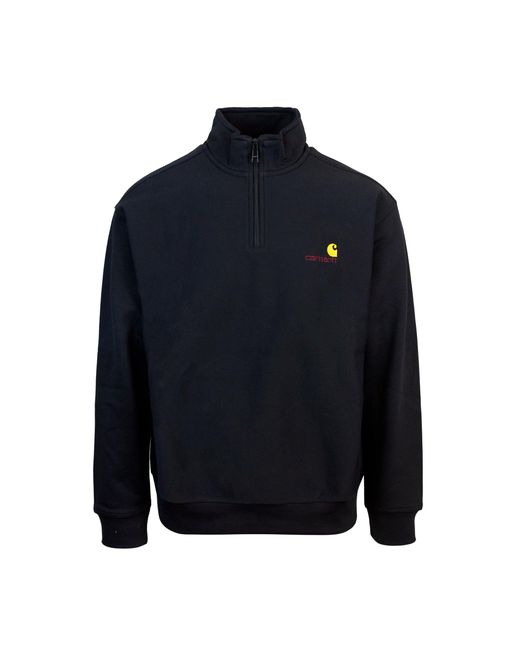 Carhartt Felpa Half Zip American Script Black in het Blue voor heren