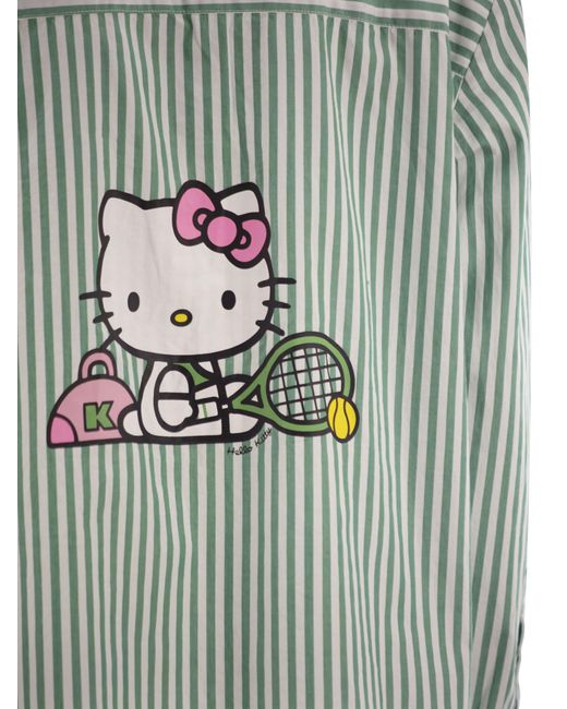 Mc2 Saint Barth Green Brigitte -Hemd mit gestreiftem Muster und Hello Kitty
