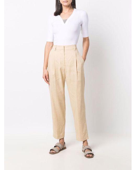 Brunello Cucinelli White Strickoberteil Mit V-Ausschnitt