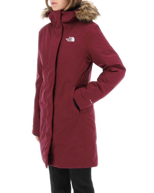 The North Face Red Arctic Parka With Eco Fur Trimmed Hood
