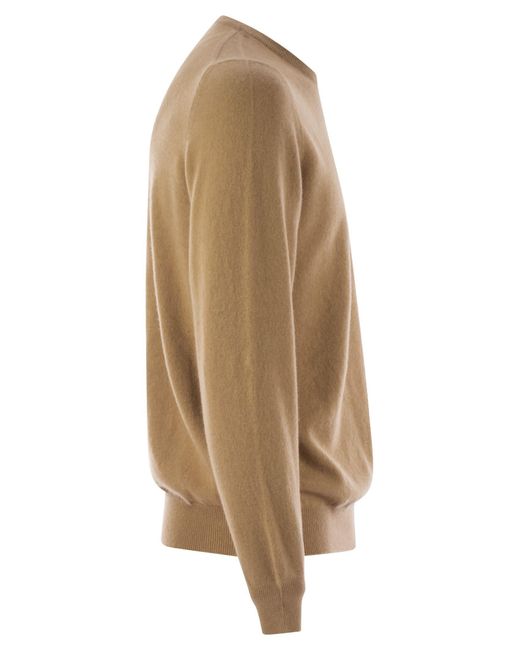 Fedeli Brown Argentina Baby Cashmere Crew Neck Sweater for men
