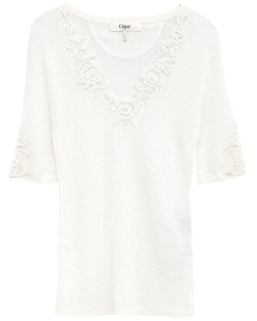 Chemise En Dentelle Fleurie Chloé en coloris White