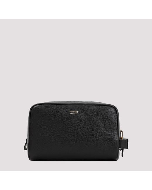 Tom Ford Black Leather Single Zip Toiletry Case for men