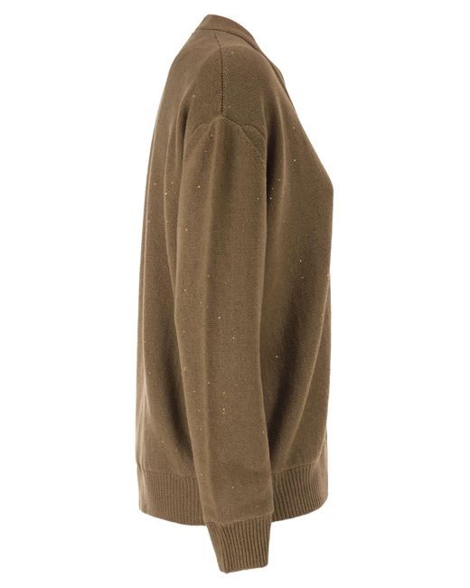 Fabiana Filippi Brown Wende-Cardigan aus Baumwolle und Leinen mit Pailletten und Tüll