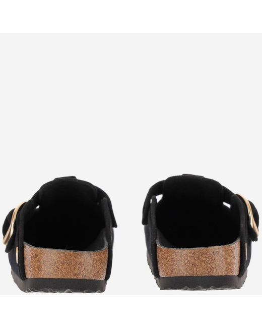 Birkenstock Black Boston Big Buckle Rivet in Samt