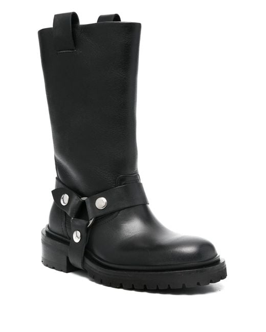 Golden Goose Deluxe Brand Black Distressed Leather Kurt Boots With Accents