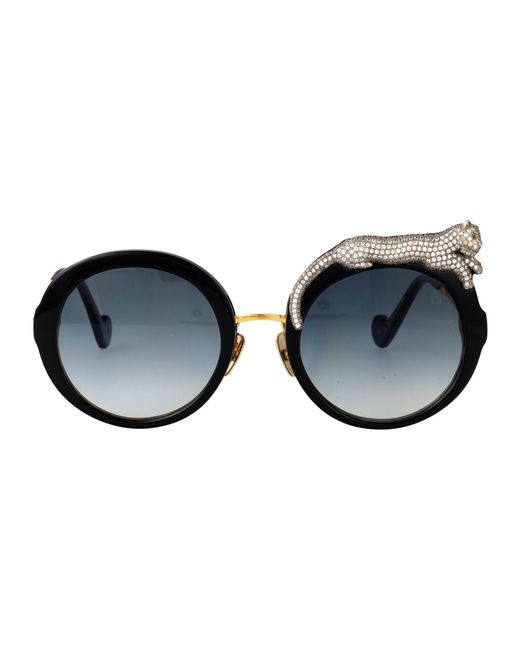 Anna Karin Karlsson Blue Round Sunglasses Rose Et La Roue Crystal Ice