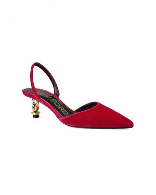 Tom Ford Red Velvet Chain Heel Slingback