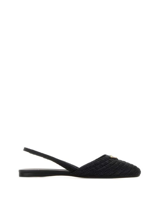 Prada Black Raffia Ballerinas