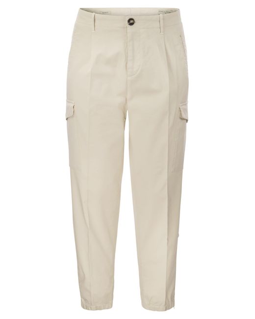 Brunello Cucinelli Cotton Gabardine -broek Met Vrachtzakken in het Natural voor heren