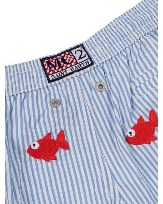 Mc2 Saint Barth Blue Jean Embroidery Seersucker Fish Stripes S 31