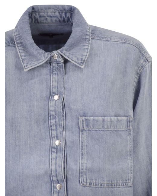 7 For All Mankind Blue Lightweight Cotton And Linen Denim Shirt With Pocket