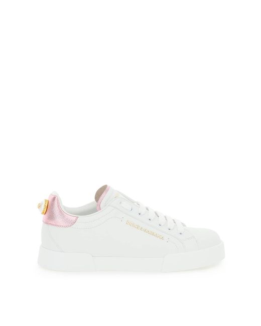 Dolce & Gabbana White Portofino Sneakers mit Perle