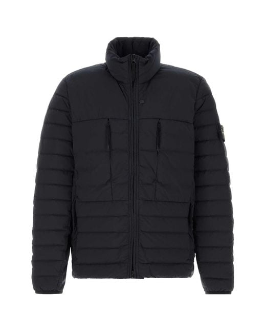 Stone Island Blue Quilted Mock Collar Jacket