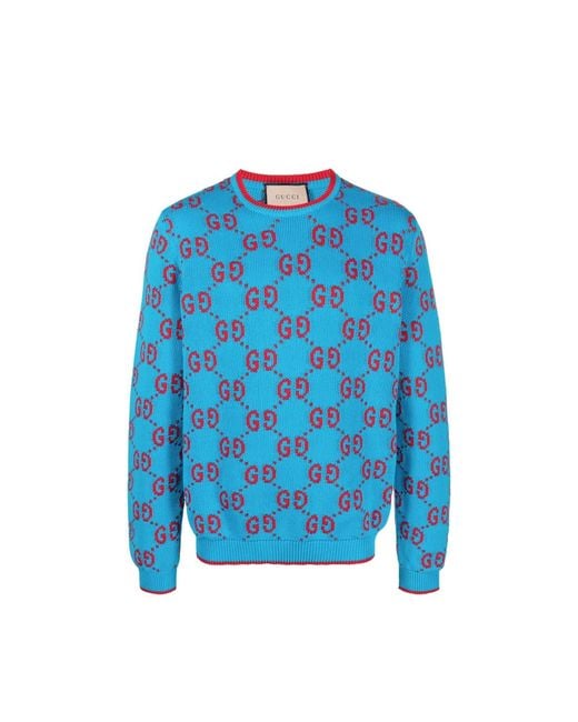 Gucci Gg intarsia stricken Baumwollspringer in Blue für Herren