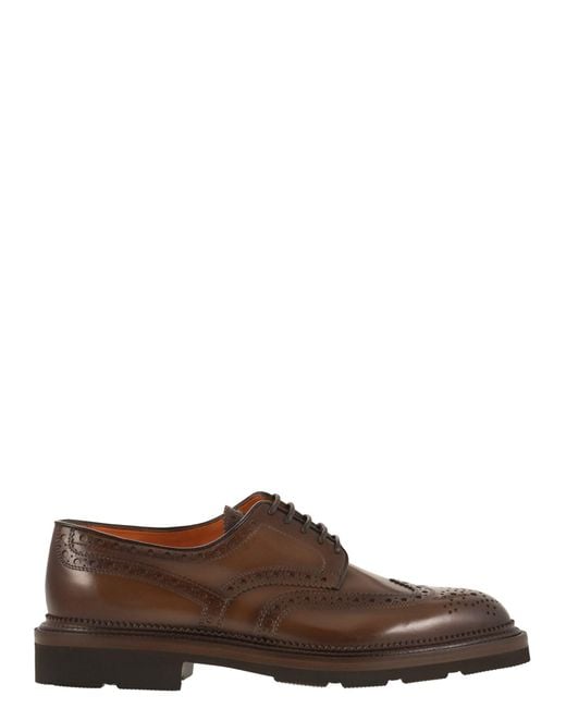Santoni Brown Schnüren Derby Brogue in Leder