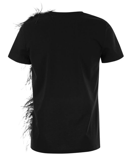 Max Mara Studio Lappole Jersey T -shirt Met Veren in het Black