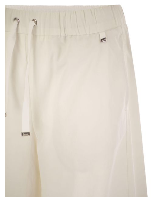 Herno White Resort Cotton Trousers With Drawstring