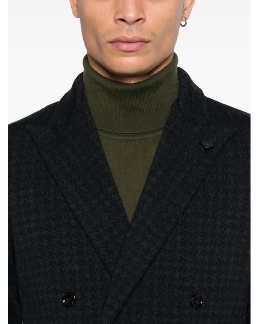 Lardini Black Double-Breasted Jacket With Houndstooth Pattern