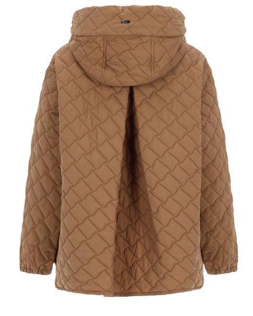 Herno Brown Quilted Hooded Jacket Polyamide
