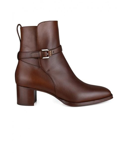 Ralph Lauren Brown Almond-Toe Leather Buckle Boots