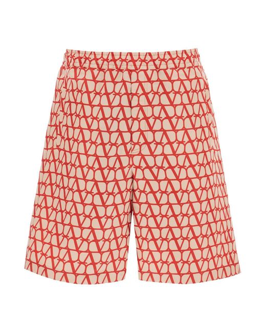 Valentino Shorts In Seidenfaeille Mit Toile Iconographie Motiv in het Red voor heren