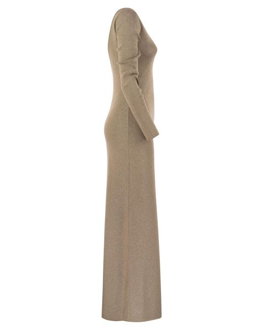 Max Mara Bracco Viscose En Lurex Slim Jurk in het Natural