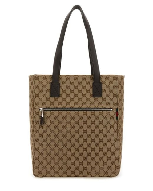 Gucci Brown Fabric Shopping Bag Gg Medium