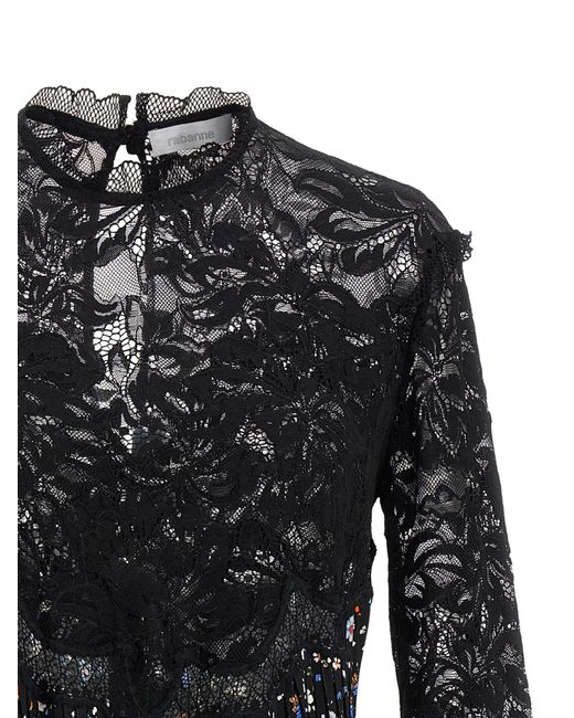 Rabanne Black Blumenspitzenkleid